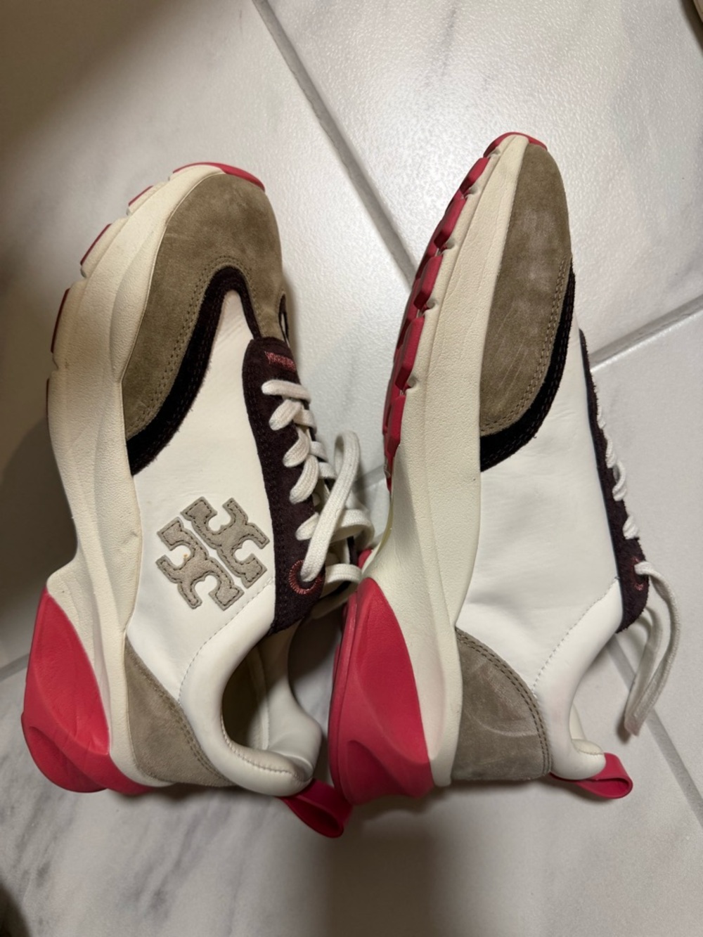 Tory Burch Good Luck Trainer Sneakers Ivory, Taupe, Pink - Picture 4 of 5
